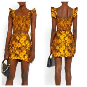 Kourt Tela Skirt and Crop Top Set Yellow Gold MEDIUM NWT